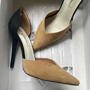 Jeffrey Campbell Delmara suede stiletto pump Nude/Black 8.5 8